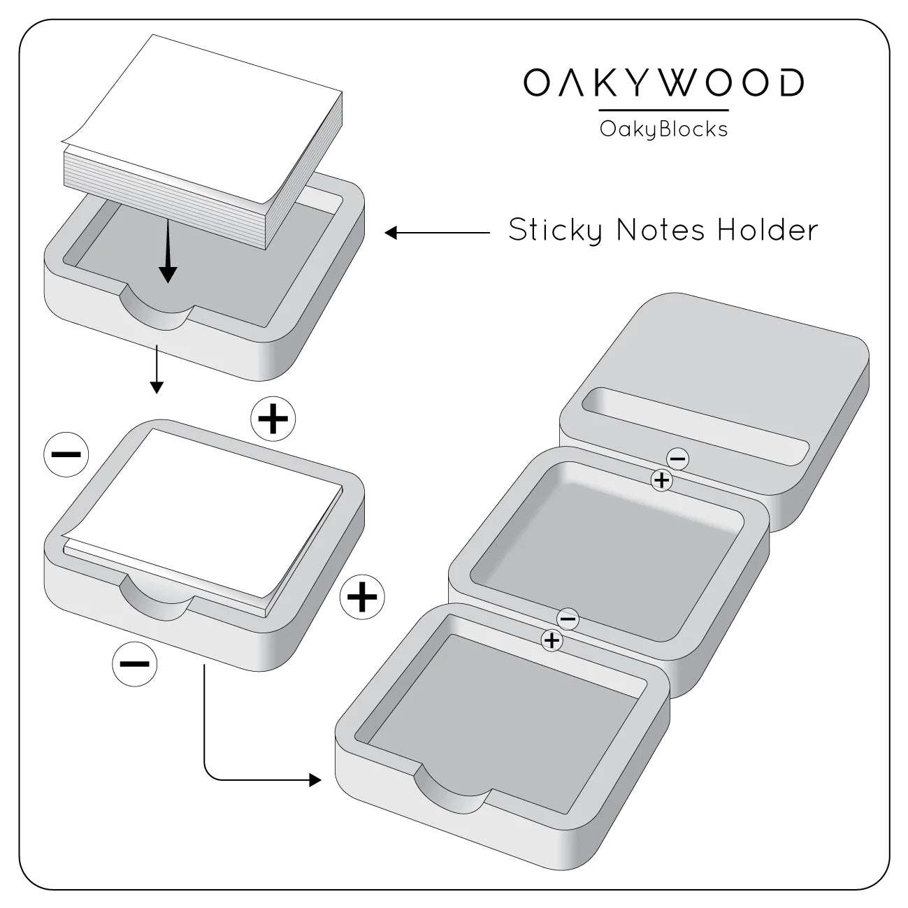 Sticky Notes Halterung mit magnetischen Einsätzen- OakyBlocks