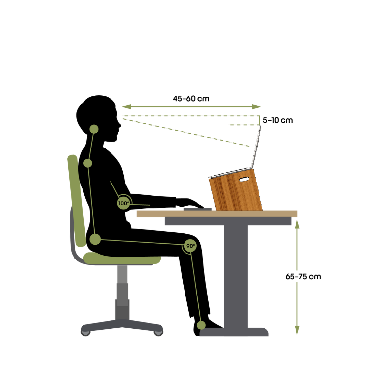 ergonomische Haltung mit Laptop Ständer am Sitzpult